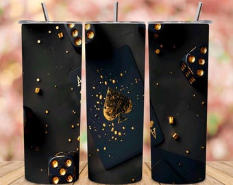 Casino Tumbler Wrap PNG, Ace Spade Gold Art, Luxury Black Gold Sublimation (Digital Download)