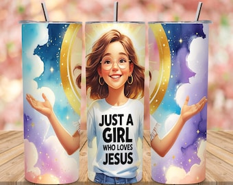 Solo una ragazza che ama Gesù – Tumbler Wrap PNG / Design a sublimazione della fede cristiana (download digitale)