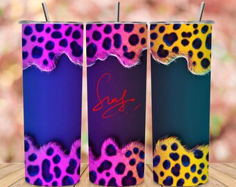 Personalized Leopard Print Tumbler Wrap PNG | Custom Name Neon Cheetah 20oz Skinny Sublimation File