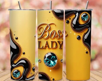 Boss Lady Tumbler Wrap PNG | Gold Black Glam Sublimation Design (Digital File)