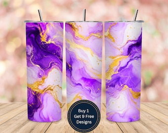 Paars goud marmer 20 oz beker wrap PNG sublimatie naadloze lavendel alcoholinkt 20 oz magere beker wrap
