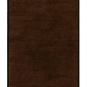 May include: A rectangular area rug featuring a solid dark brown center with a slightly lighter brown tone and a distinct, darker brown border that frames the entire perimeter. The surface appears to have a soft, uniform texture throughout the design.