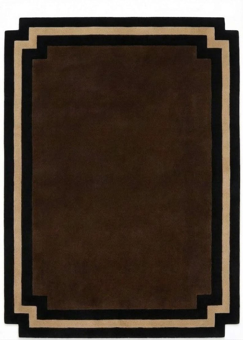Deco Border Rug Art Deco Brown Area Rug With Geometric Border, Modern Minimalist Living ...