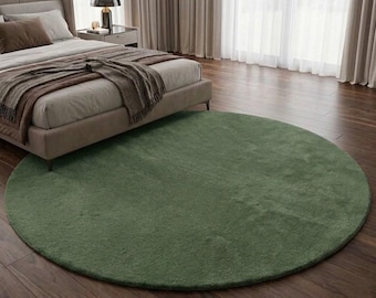 Hand Tufted Green Round Rug, Solid Color Circle Area Rug, Modern Minimalist Plush Carpet for Living Room, Soft Bedroom Nursery Rug 9×9
