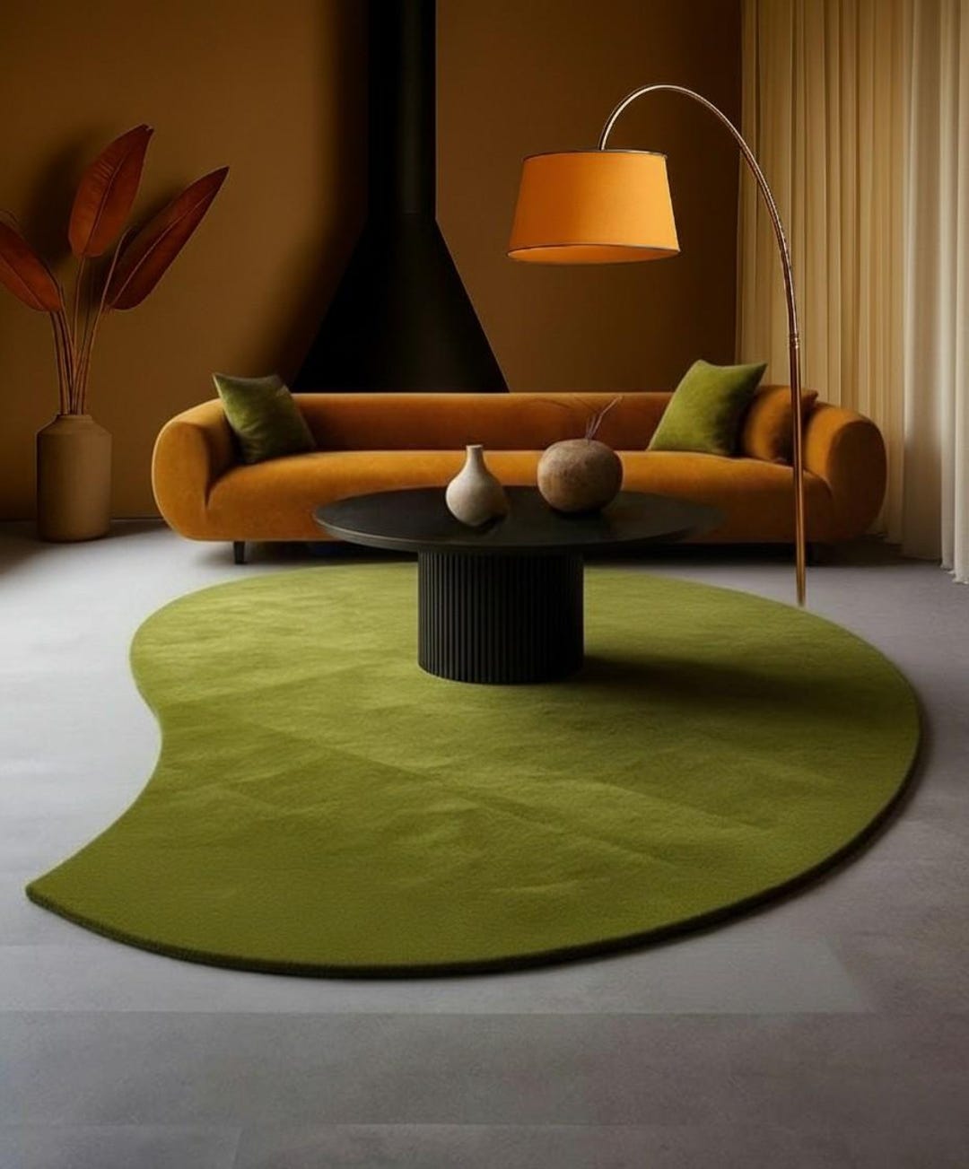 Hand Tufted Wool Rug: Modern Olive Green Abstract Rug Mid Century ...