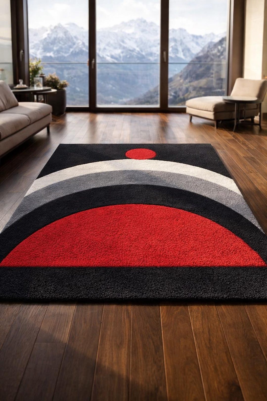Hand Tufted Wool Rug, Modern Geometric Area Rug, Abstract Circle Design ...