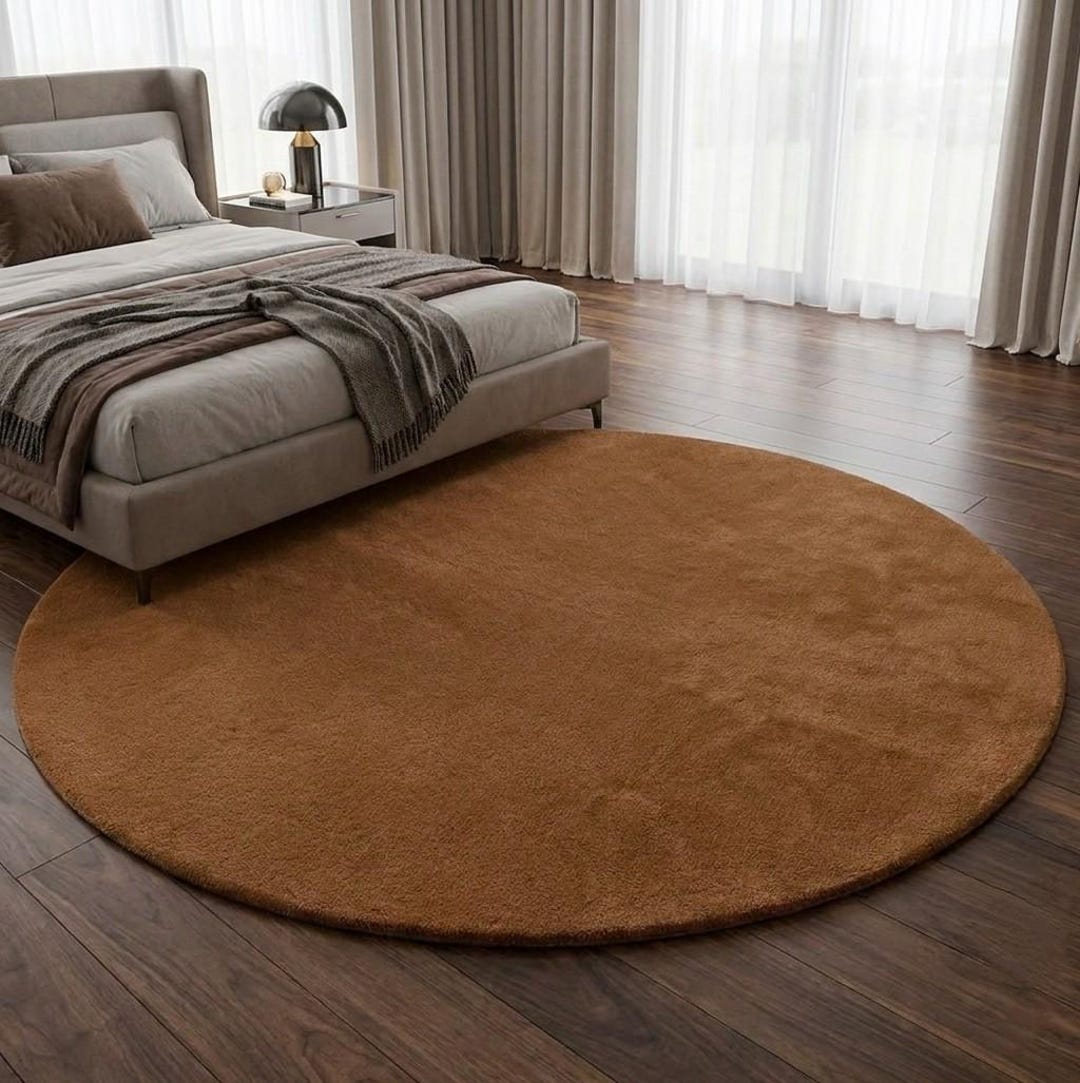 Round Brown Area Rug, Soft Plush Circle Bedroom Rug, Solid Caramel ...