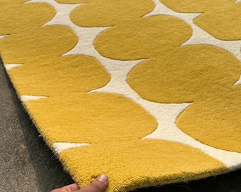 Hand Tufted wool Rug Mustard Yellow Geometric Rug Mid Century Modern Wool Carpet Retro Area Rug Oval Pattern Living Room Decor 5×8 8×10 9×12