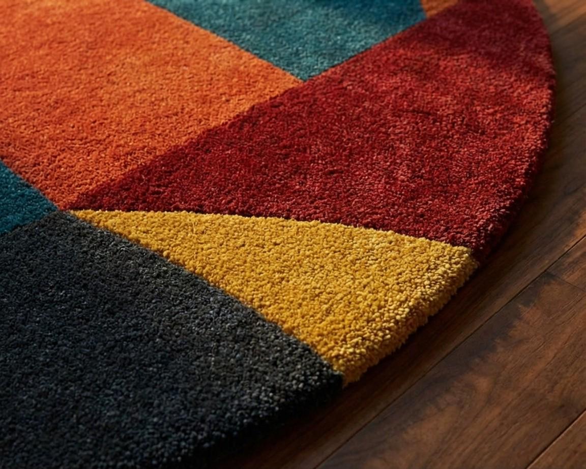 Mid Century Modern Round Rug, Retro 70s Geometric Area Rug, Abstract ...