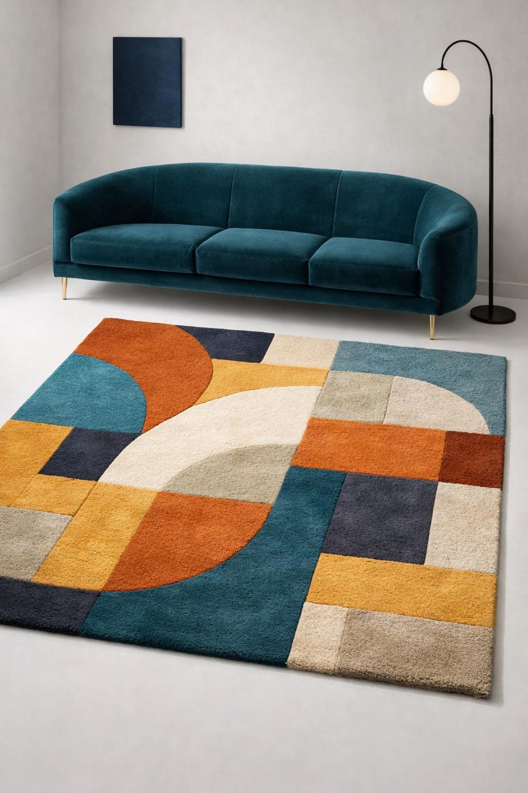 Hand Tufted Wool Rug Mid Century Modern Geometric Area Rug, Abstract ...