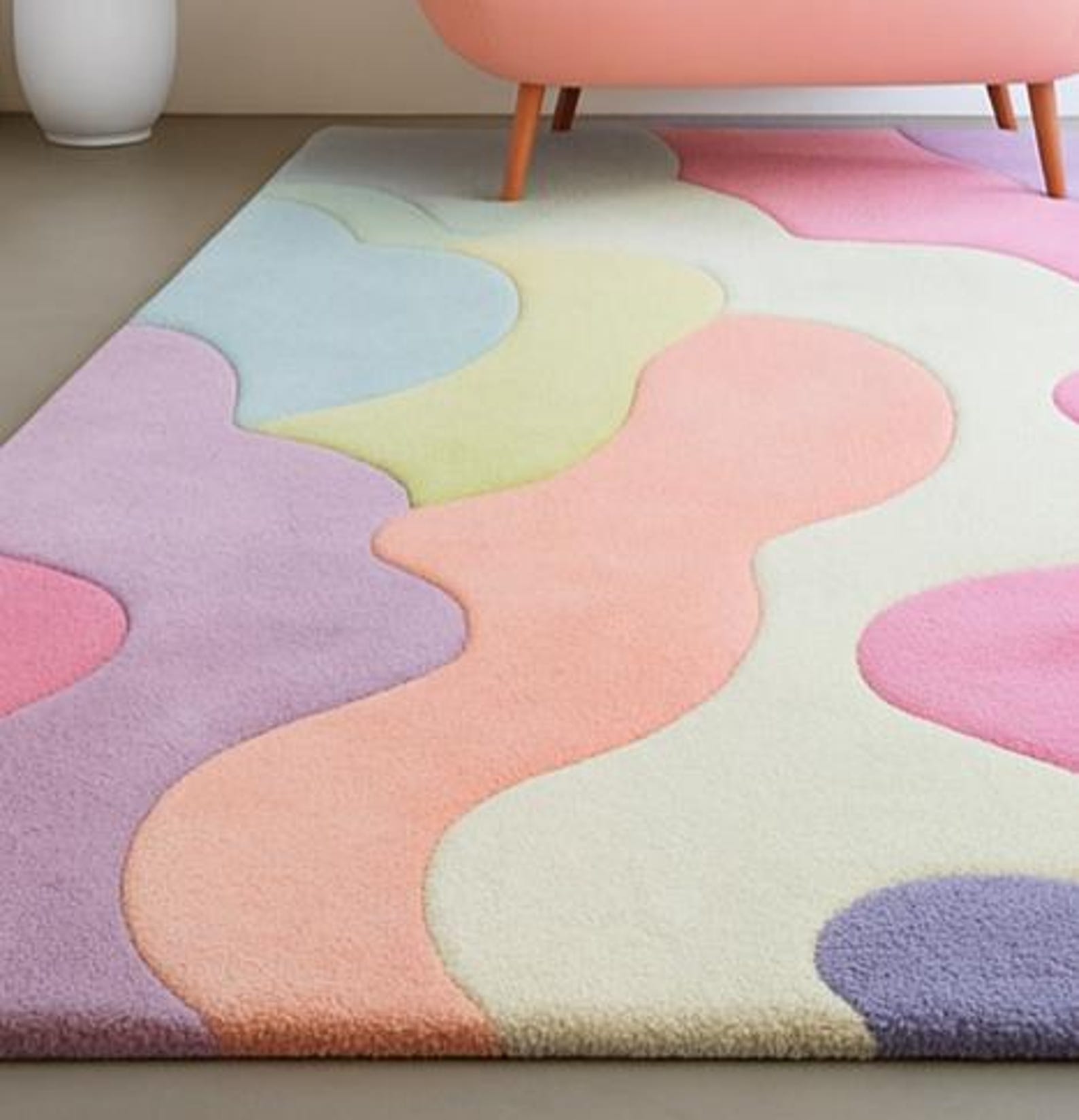 Hand Tufted Wool Rug Pastel Wavy Rug Modern Abstract Colorful Area ...