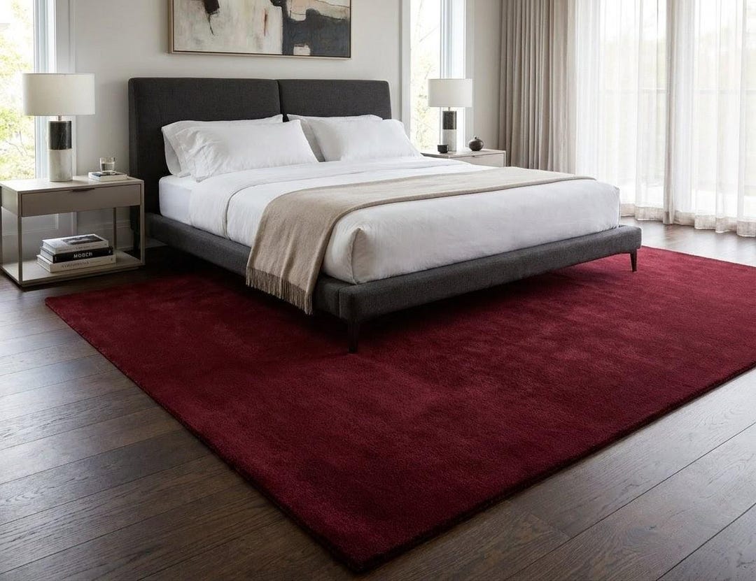Deep Red Area Rug Burgundy Area Rug, Solid Deep Red Plush Tufted Carpet for Bedroom ...