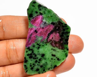 Ruby Zoisite Slice, Hand-Polished Raw Ruby Zoisite Slab, Home Decoration, Healing Crystal Gemstone, Slice Size 49X29X6 mm (Slice as picture