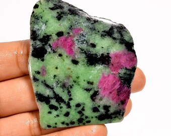 Ruby Zoisite Slice, Hand-Polished Raw Ruby Zoisite Slab, Home Decoration, Healing Crystal Gemstone, Slice Size 61X49X7 mm (Slice as picture