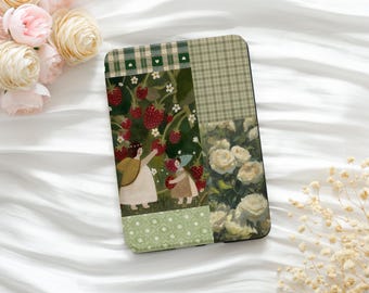 Green Plaid Patchwork Personalized Kindle Case,Auto Wake/Sleep Kindle PaperWhite 12 Case,Kindle 7/8/10/11 Case with Strap,New Kindle Case
