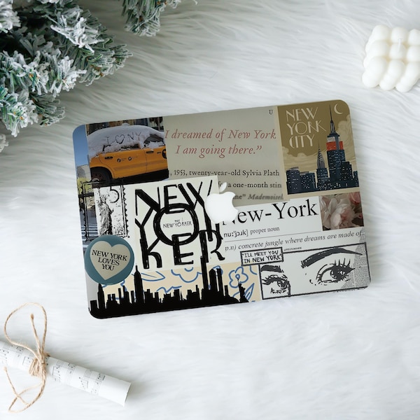 Estuche protector personalizado con collage retro de Nueva York para MacBook Pro 13, 14, 16 y 15 Air de 12 pulgadas (2023 y 2022), MacBook Air de 15 y 13 pulgadas, funda para portátil.