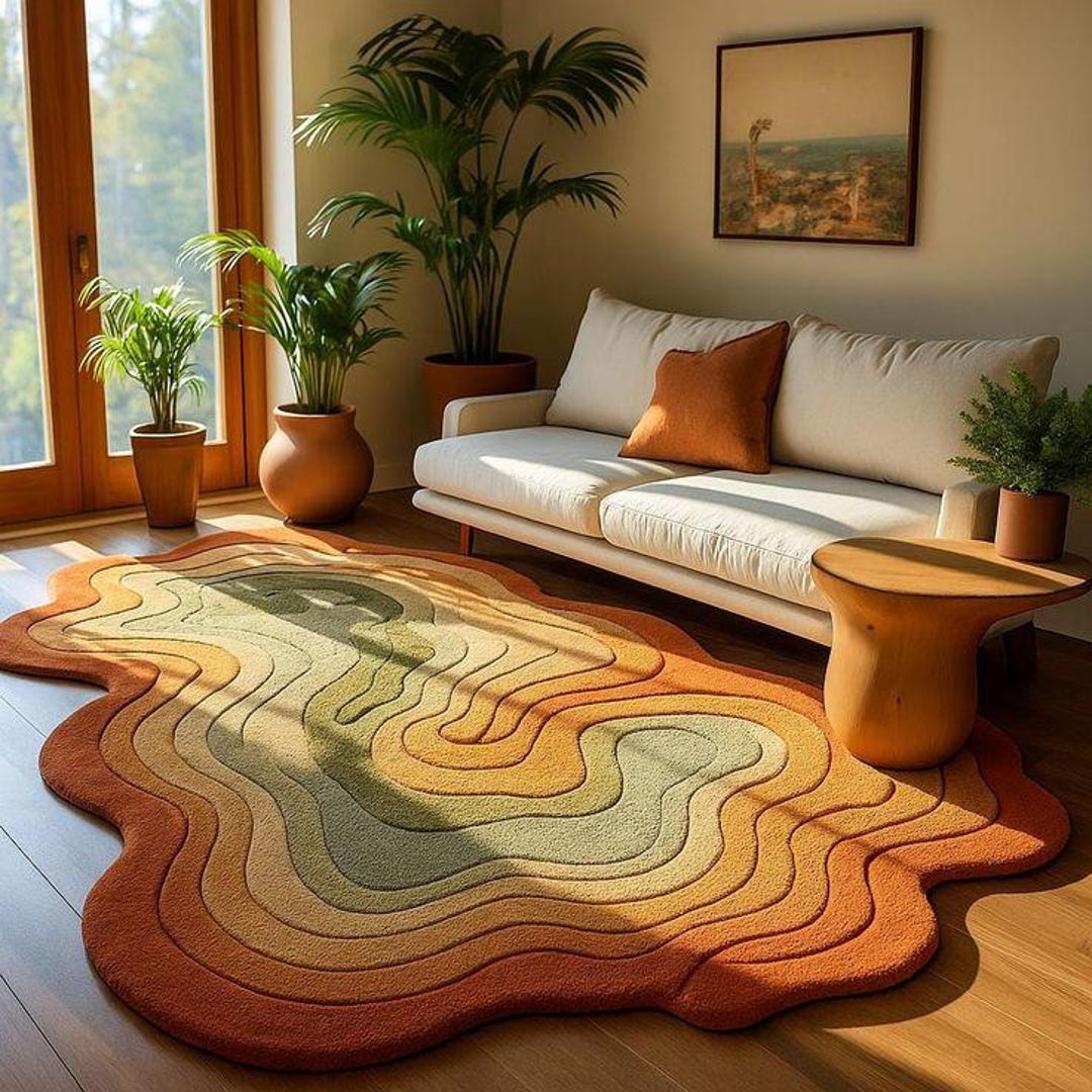 Abstract Wavy Area Rug – Earth Tone Tufted Carpet, Modern Decor - Etsy