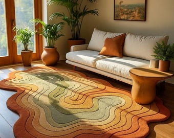 Abstract Wavy Area Rug – Earth Tone Tufted Carpet, Modern Decor