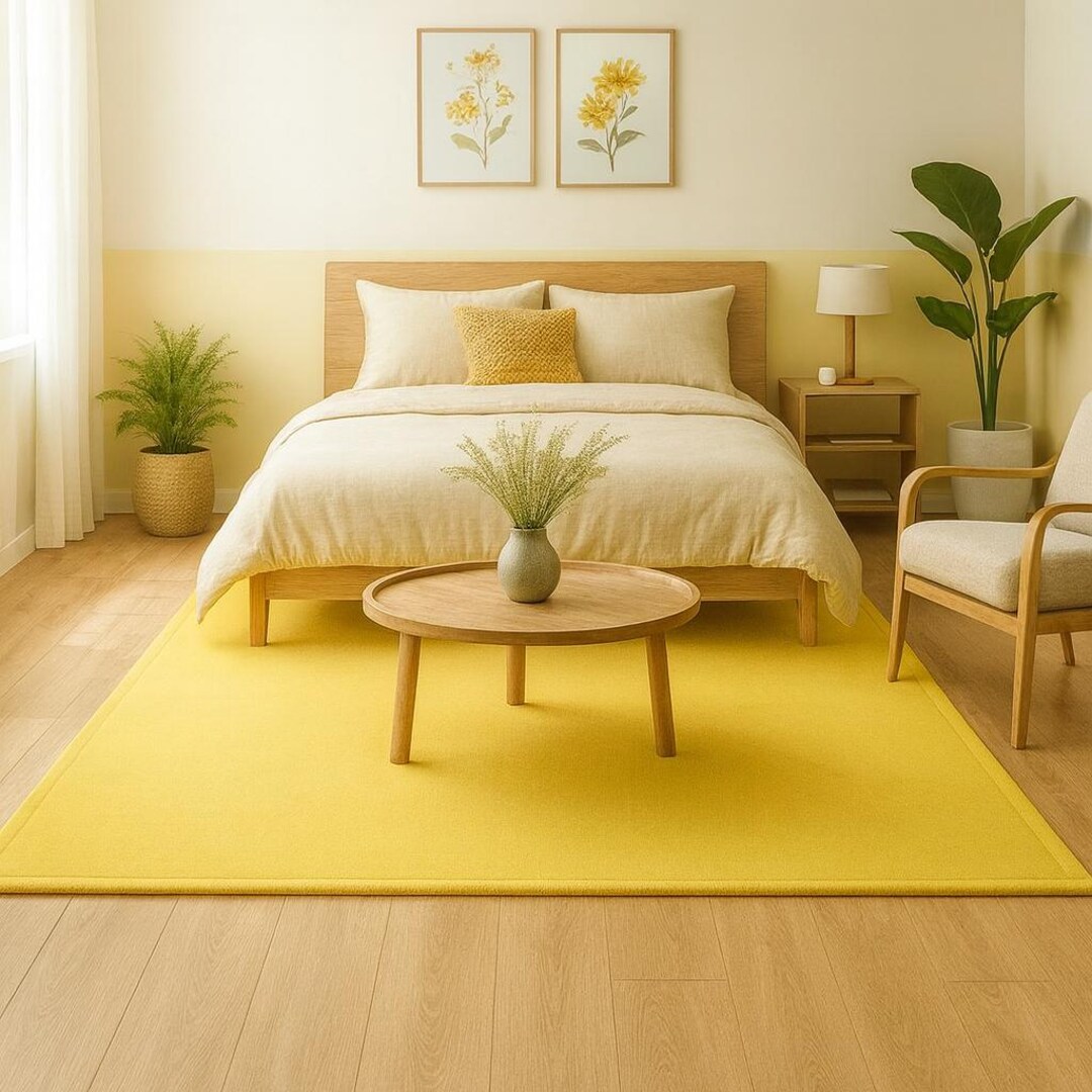 Sunny Glow Minimalist Yellow Area Rug – Modern Soft Carpet for Living ...