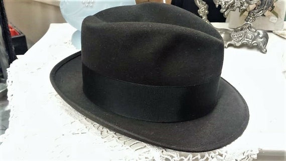 Vintage 1950s 60s Black Fedora Hat 