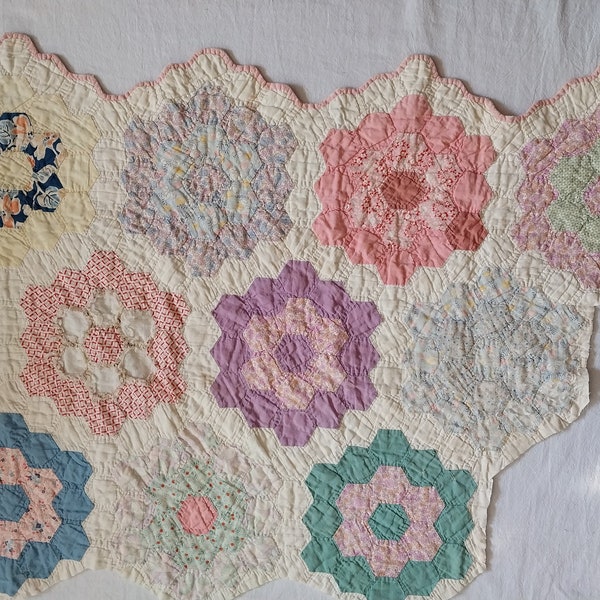 Tattered Some Vintage Grandma's Flower Garden "Flowers measure"  7 1/2 X 8 1/2 Handmade Quilt Piece Vintage Quilt Piece