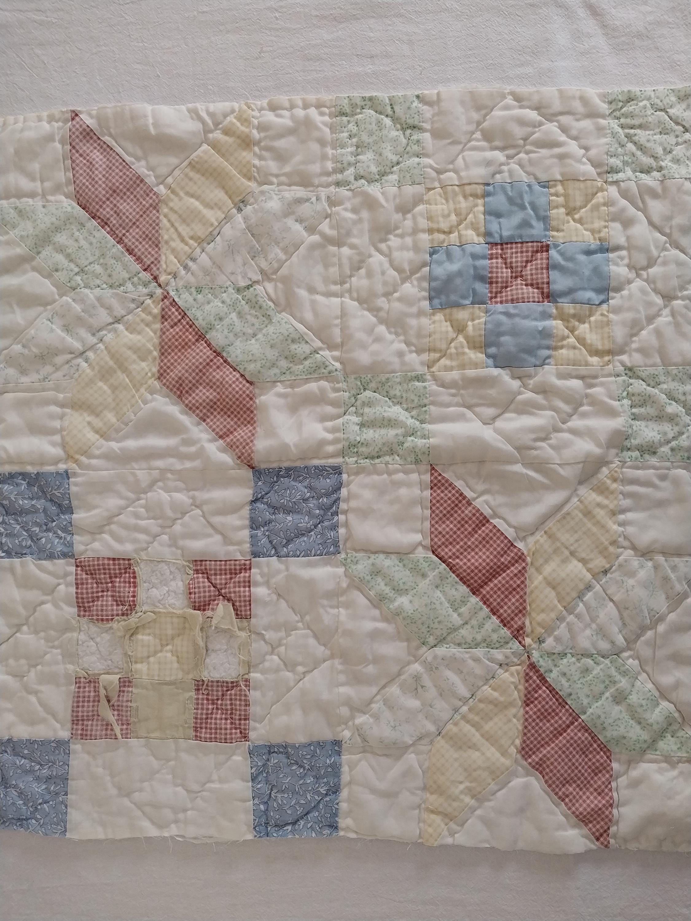 Vintage Cutter Quilt Piece 21 1/2 X 22 Handmade Quilt Piece Repurposed Vintage Hand quilted Cutter Quilt Piece