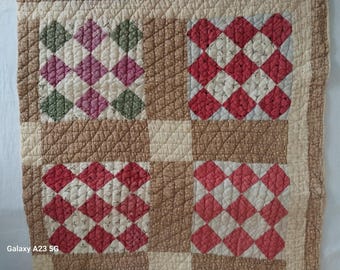 Vintage  Cutter Quilt Piece 23 X 24   Handmade Quilt Piece Primitive Country Crafts Repurposed Vintage Hand quilted Piece