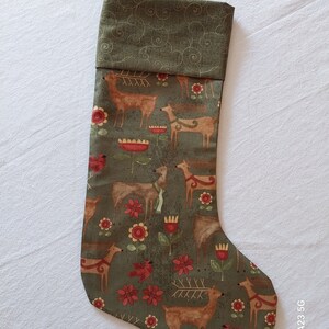 Christmas Stocking / Gift Stocking / Fully Lined / Stocking Stuffers / Gift Stocking / Reindeer Primitive Folk Art / 6 X 17 / Holiday Decor