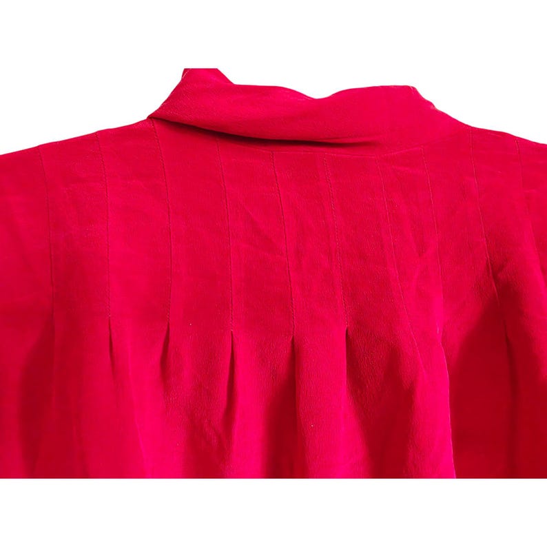 Adrianna Papell 10 Vintage 100% Silk 80's Red Bow Tie Neck Blouse Top Victorian image 8