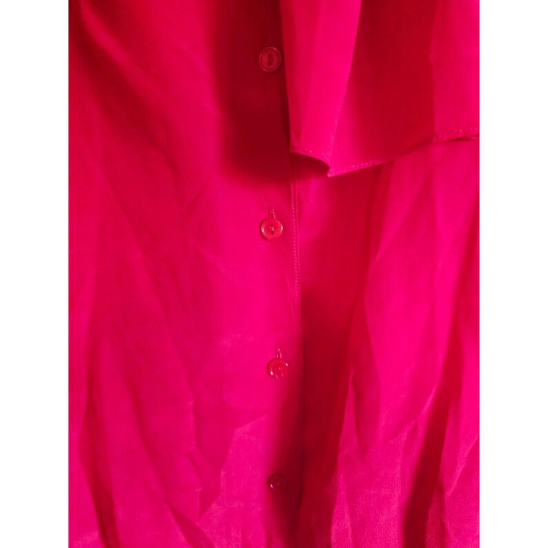 Adrianna Papell 10 Vintage 100% Silk 80's Red Bow Tie Neck Blouse Top Victorian image 7