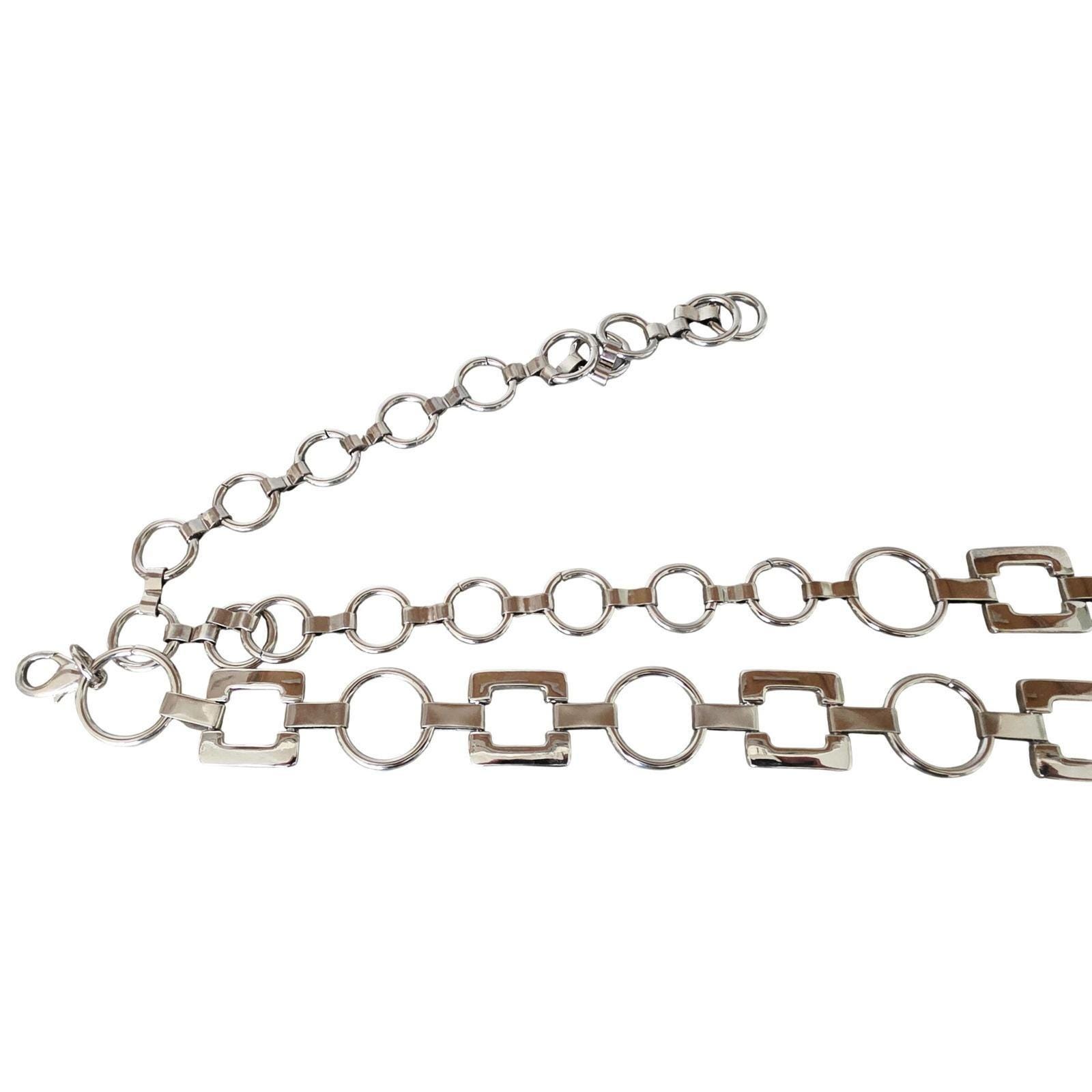 Silver Geometric Circle Squares Chain Metal Belt Womens One Size B83 Chain Belt Silver Geometric Belts for Women for sale | eBay main image 3