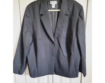 Chaqueta blazer Pendleton 22W Vintage Y2K de lana para mujer, color gris tweed, corte recto.