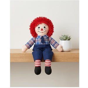 Applause Raggedy Andy 80th Birthday 16 inch Plush Doll Yarn Hair Plaid Shirt NWT