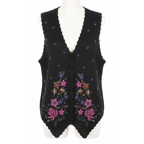 Studio Collections Patchwork Beaded Cotton Vest B… - image 1