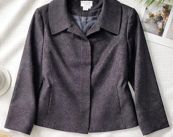 Charles Gray London M Womens Wool Blend Animal Print Peplum Jacket Gray Vtg Y2K