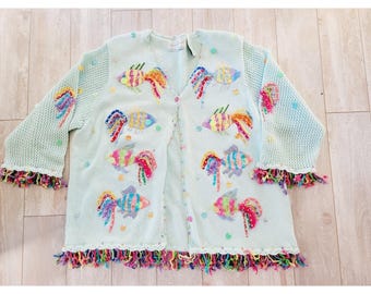 Vintage Design Options Phillip & Jane Gordon XXL Sweater Fish Life *Stains!!