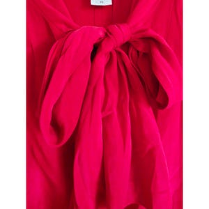 Adrianna Papell 10 Vintage 100% Silk 80's Red Bow Tie Neck Blouse Top Victorian image 9