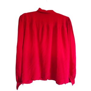 Adrianna Papell 10 Vintage 100% Silk 80's Red Bow Tie Neck Blouse Top Victorian image 5