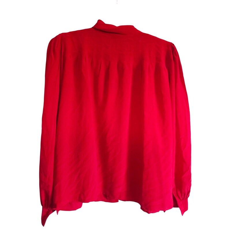 Adrianna Papell 10 Vintage 100% Silk 80's Red Bow Tie Neck Blouse Top Victorian image 5