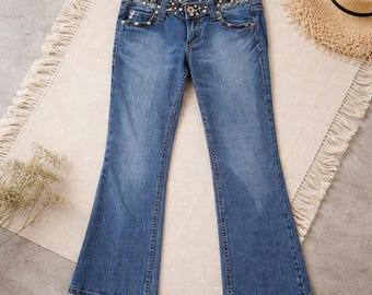 Miss Me Jeans 27 Y2K Punk Goth Studded Flare Bootcut Denim Jeans Anchorage