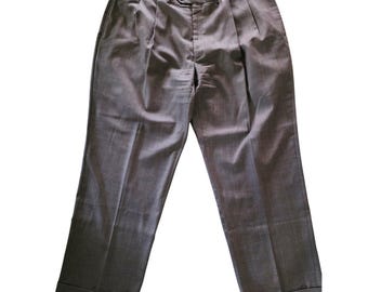Lauren Ralph Lauren Plaid Wool Dress Pants Mens 42x30 Brown Pleated Trousers Vtg