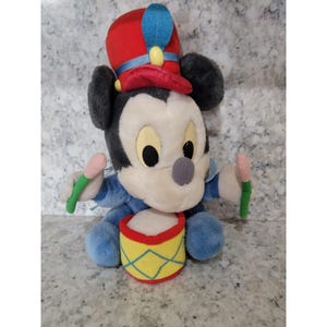 Vintage 11" Baby Mickey Mouse Plush Drummer Boy Disney - Applause image 1