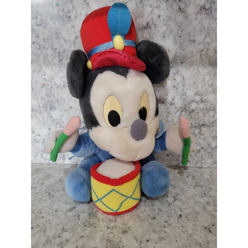 Vintage 11" Baby Mickey Mouse Plush Drummer Boy Disney - Applause image 1
