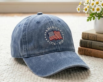Embroidered America 250th Anniversary Hat, Patriotic USA Flag  Cap