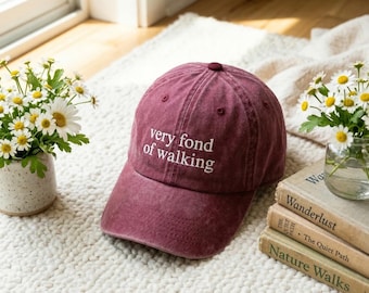 Embroidered Pride and Prejudice Hat, Very Fond of Walking Quote Baseball Cap
