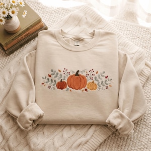 Embroidered Fall Enchanted Pumpkins Crewneck Sweatshirt: Autumn Sweatshirt, Pumpkin Forest shirt