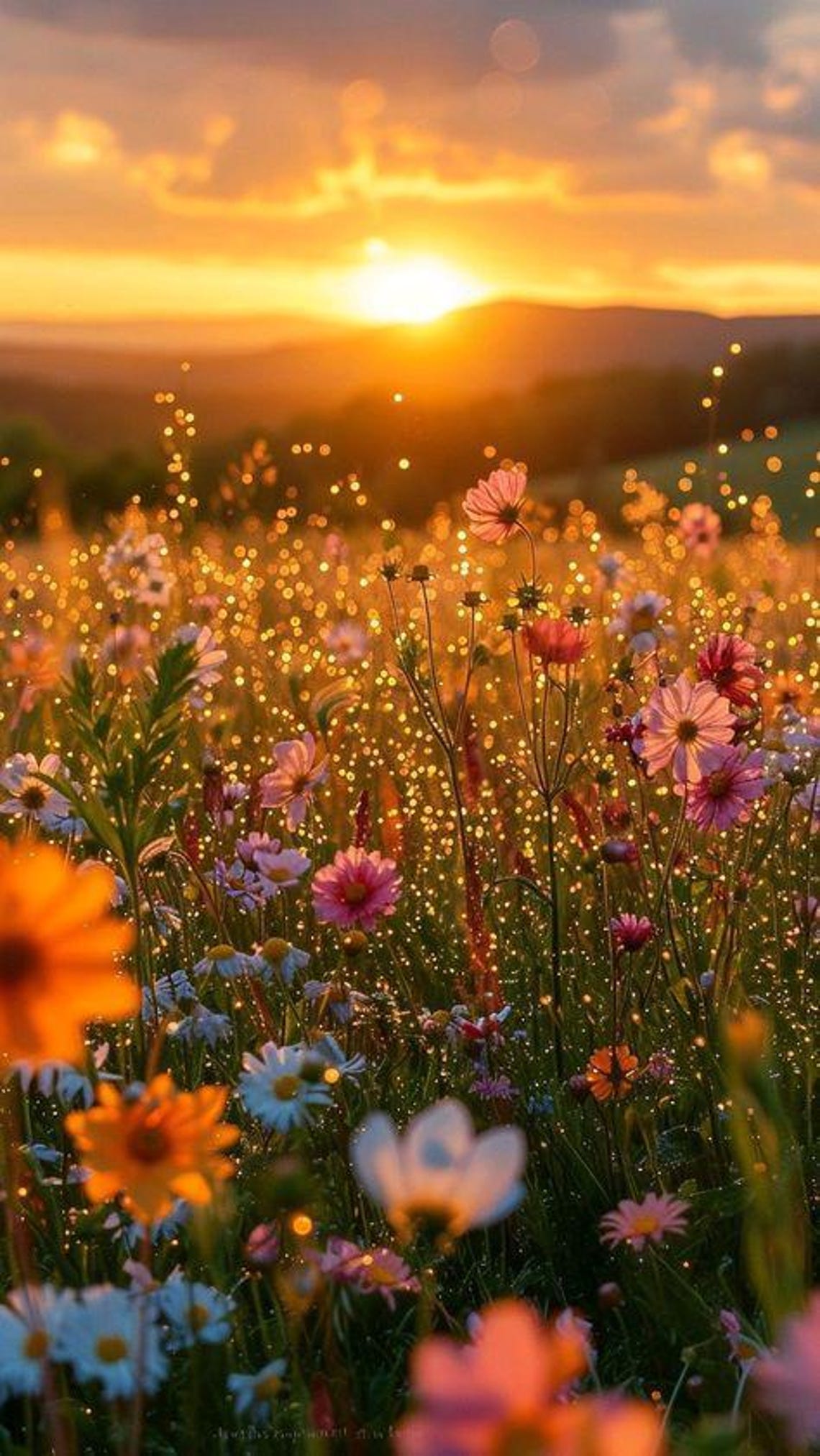 Sunset Wildflower Meadow Art Print, Golden Hour Landscape Nature Poster ...