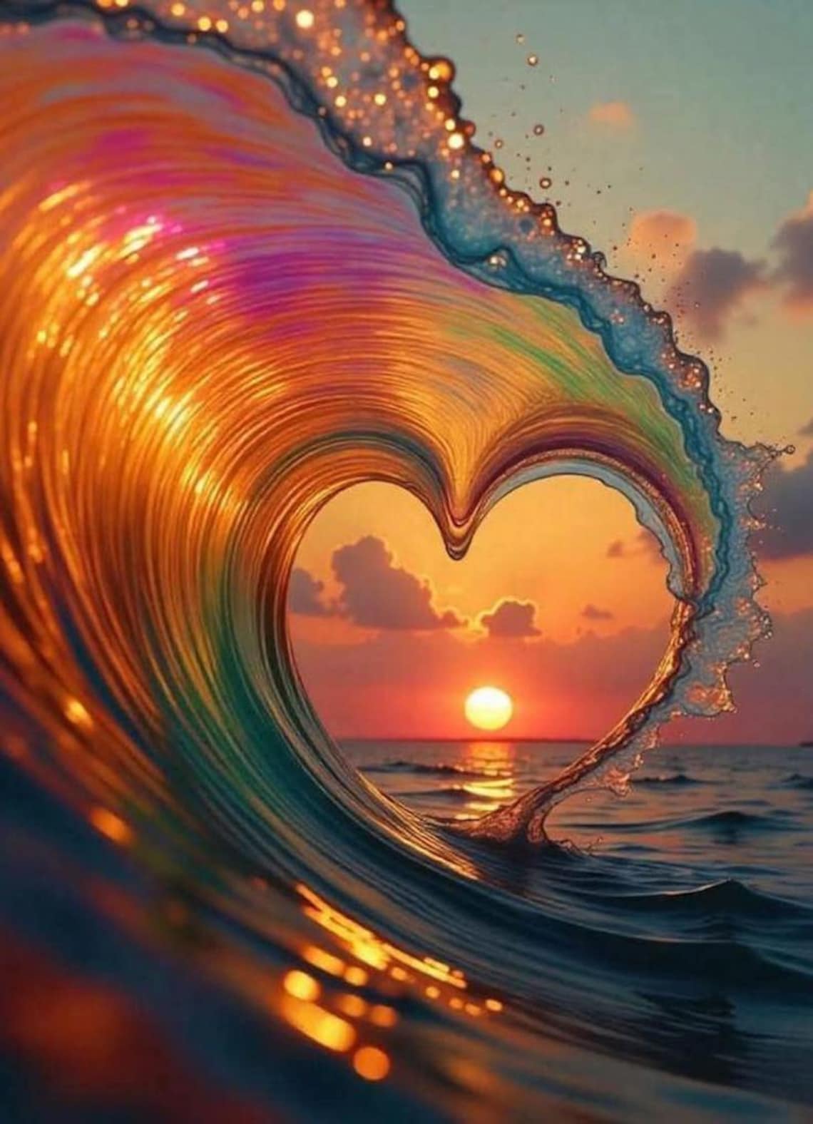 Heart Wave Sunset Ocean Landscape Art Print (digital Download) - Etsy