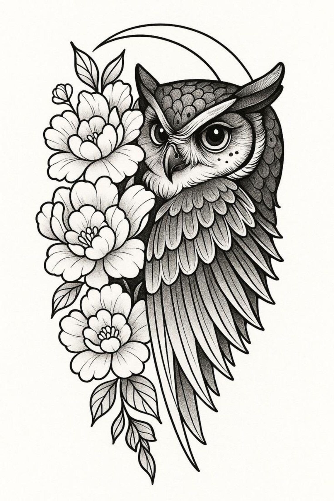 Detailed Owl Floral Tattoo Design, Line Art Nature (digital Download ...