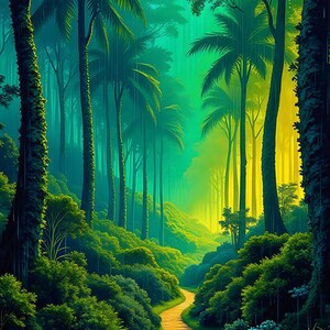 Enchanted Jungle Path Art, Tropical Forest Landscape Print, Mystical Nature Artwork (Digital Download)